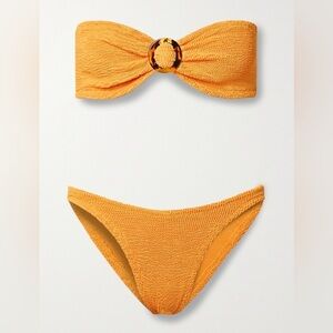 New Hunza G Flora Bikini SET Mango Sorbet Orange Crinkle Stretchy Strapless Cute